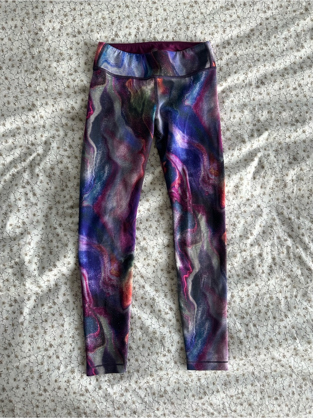 Athleta Girls Chit Chat Galaxy Print Active Leggings - Purple Multi